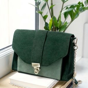 Sezane tiger bag in green suede